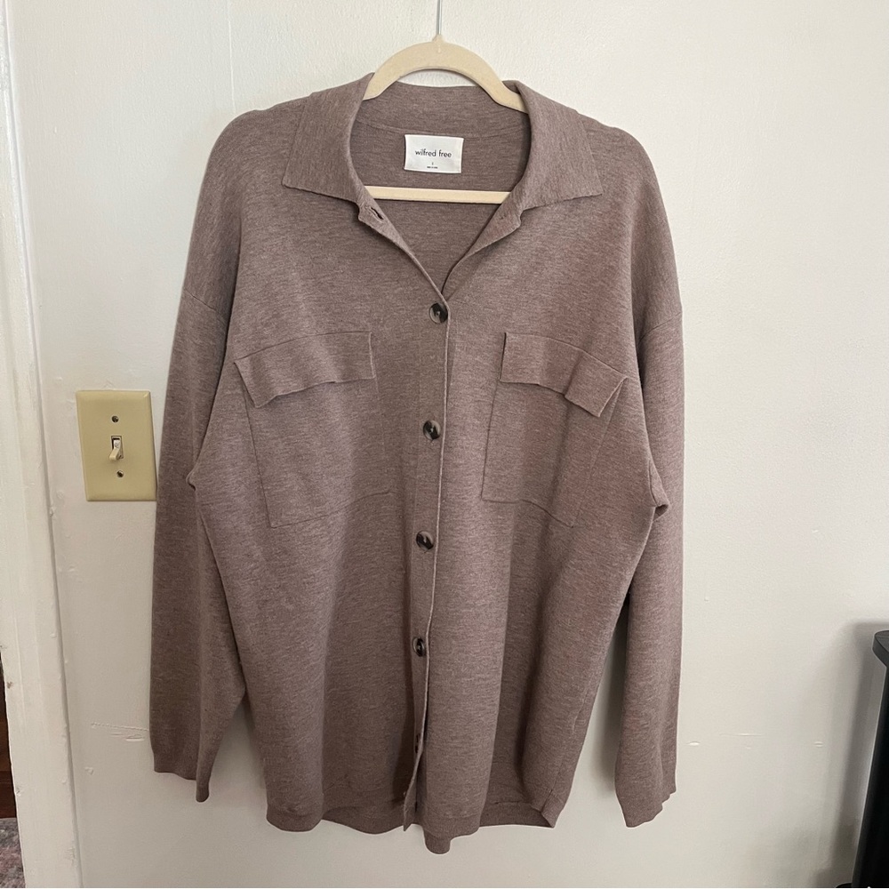 Aritzia Wilfred Free Ronnie Shirt Jacket Sweater Button Front Beige - Picture 2 of 7